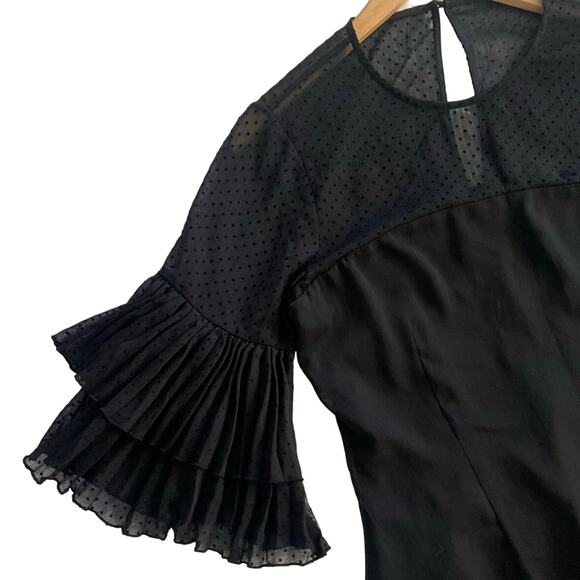 Keepsake Swiss Dot Black Ruffled Whimsical Whimsigoth Mini Dress Size Small - Picture 2 of 11